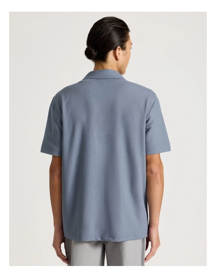 Relaxed Short Sleeve Textured Shirt in Blue image 6