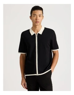 Zip Through Knit Shirt in Black
