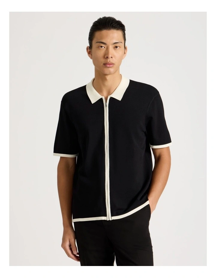 Zip Through Knit Shirt in Black image 1