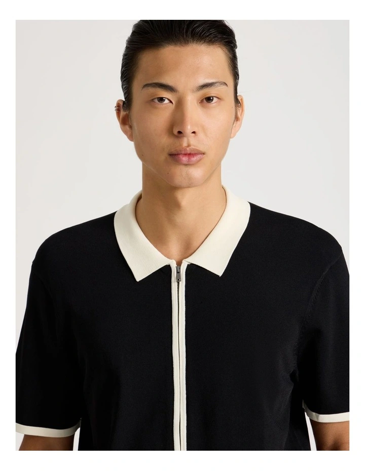 Zip Through Knit Shirt in Black image 2