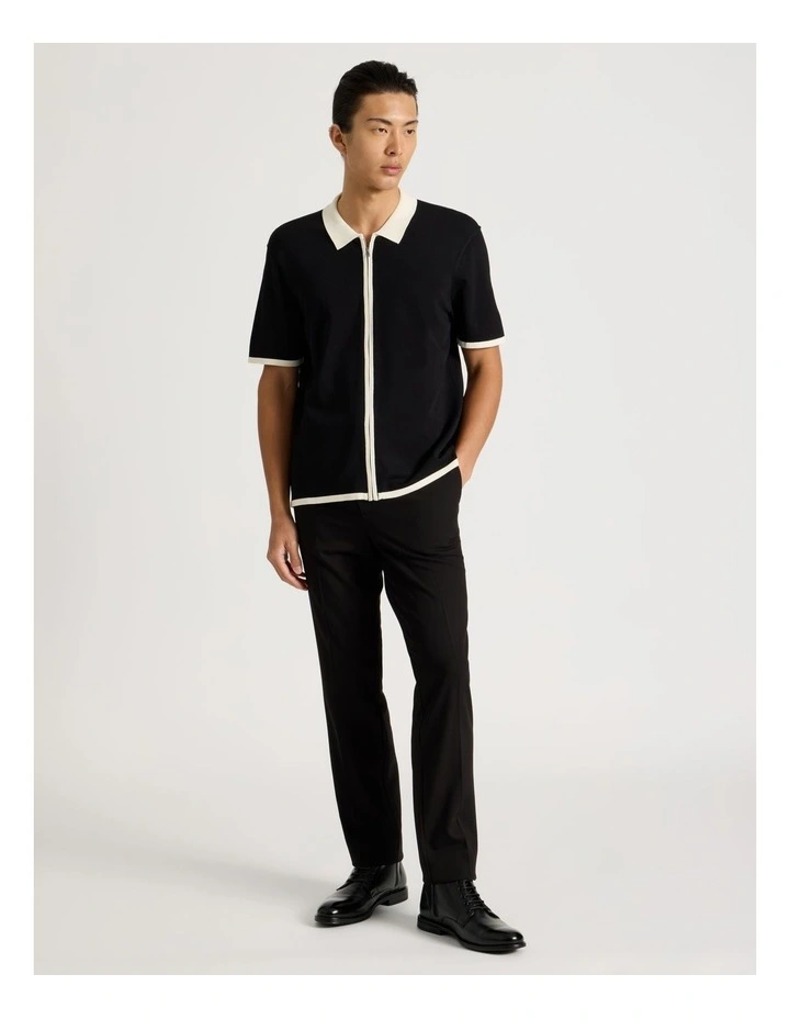 Zip Through Knit Shirt in Black image 4