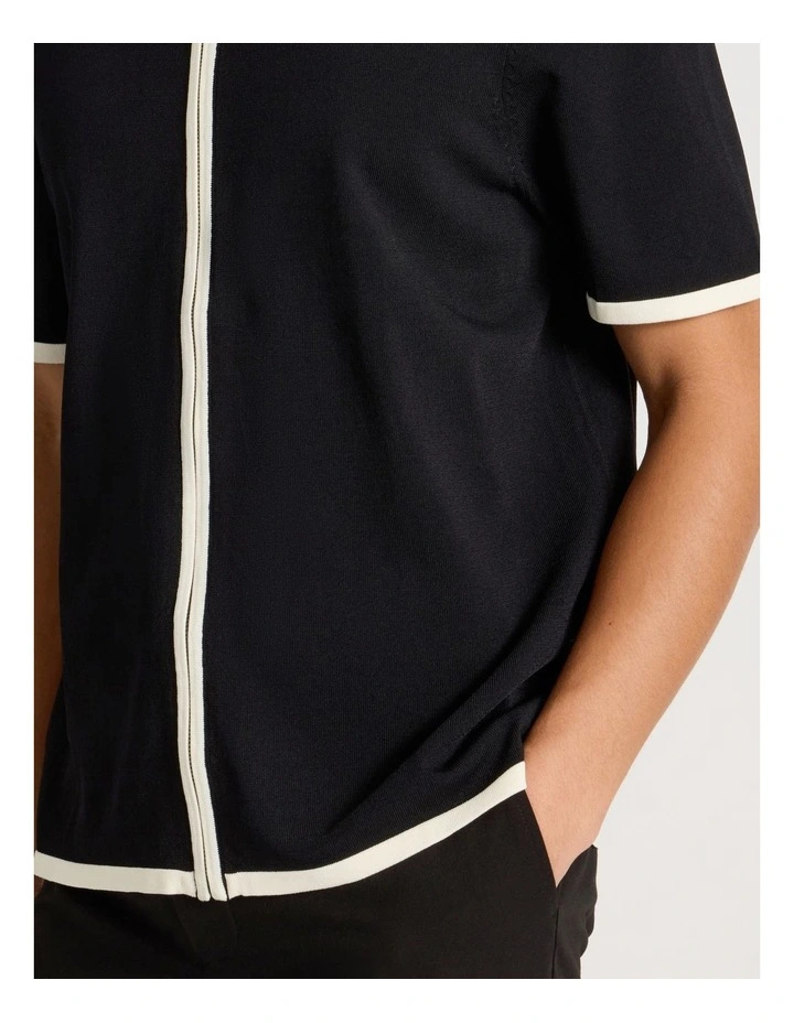 Zip Through Knit Shirt in Black image 6