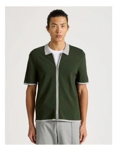 Zip Through Knit Shirt in Khaki