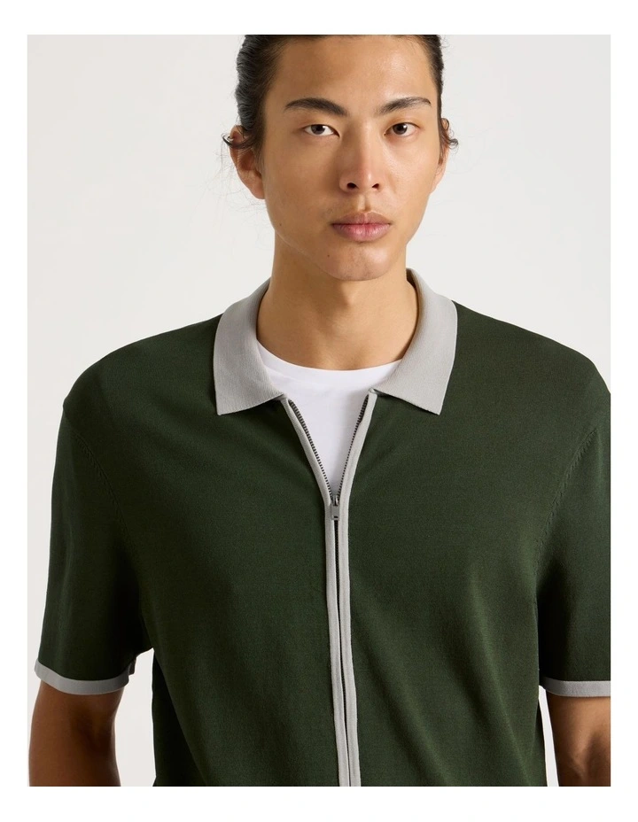 Zip Through Knit Shirt in Khaki image 2