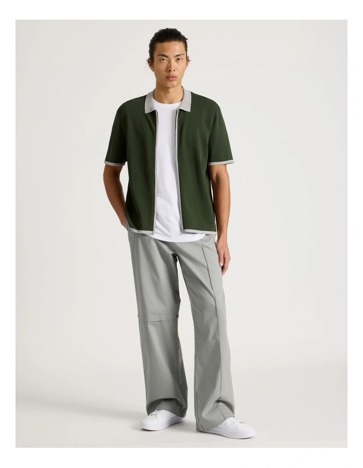 Zip Through Knit Shirt in Khaki image 3