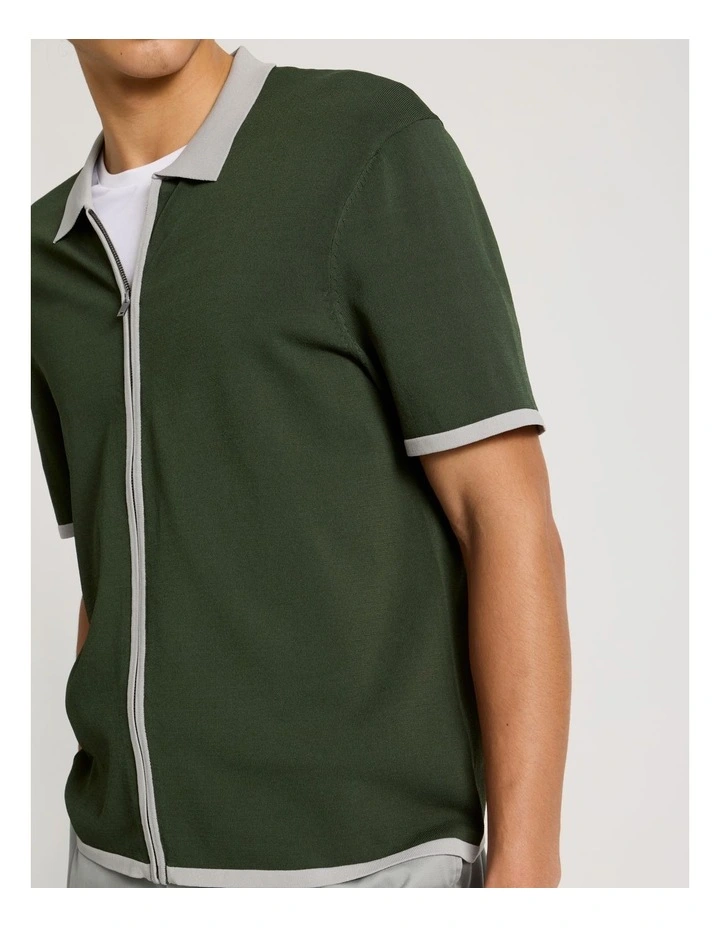 Zip Through Knit Shirt in Khaki image 4