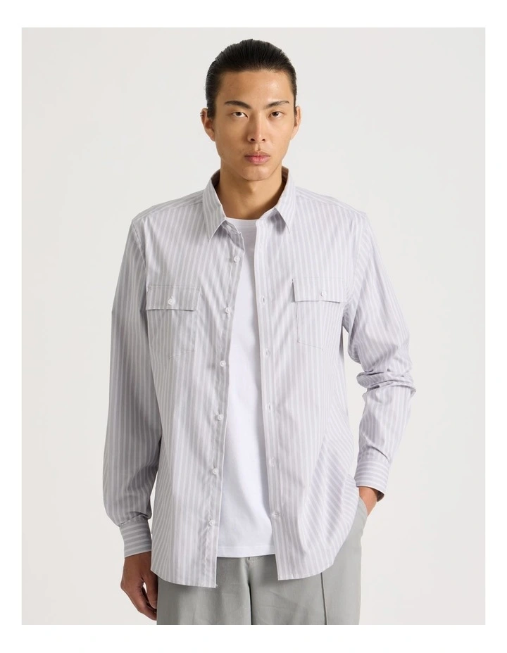 Long Sleeve Striped Shirt in Grey image 1