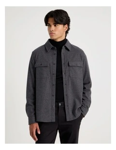 Long Sleeve Relaxed Flannel Shirt in Charcoal