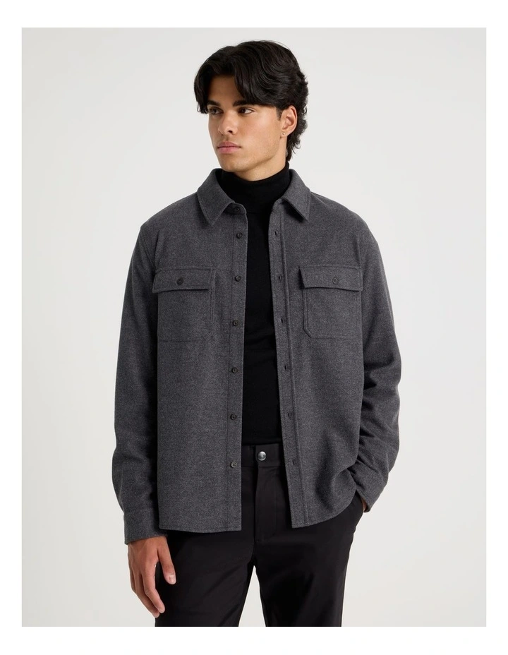 Long Sleeve Relaxed Flannel Shirt in Charcoal image 1