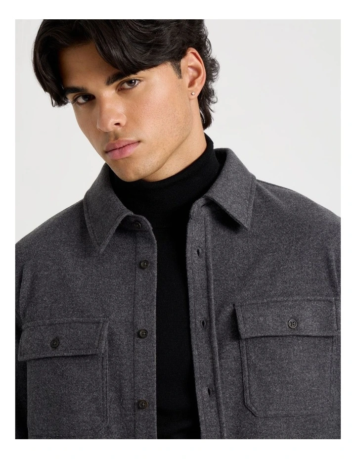 Long Sleeve Relaxed Flannel Shirt in Charcoal image 2