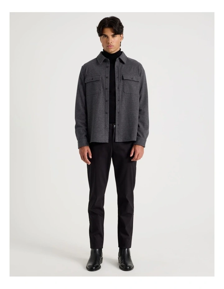 Long Sleeve Relaxed Flannel Shirt in Charcoal image 3