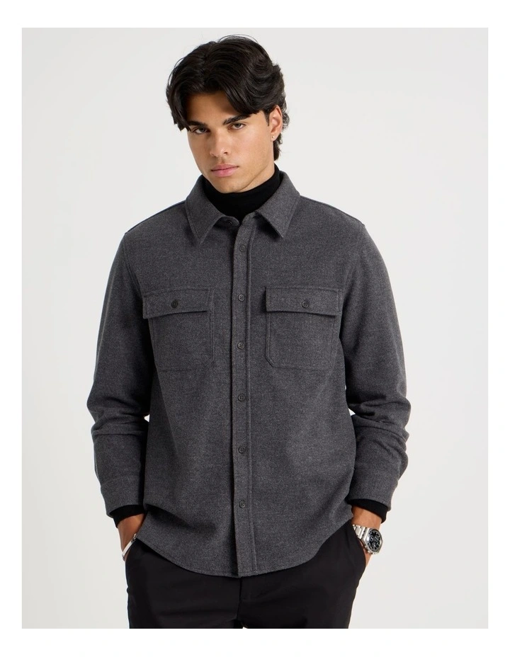 Long Sleeve Relaxed Flannel Shirt in Charcoal image 4