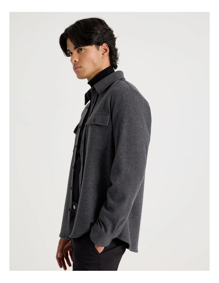Long Sleeve Relaxed Flannel Shirt in Charcoal image 5
