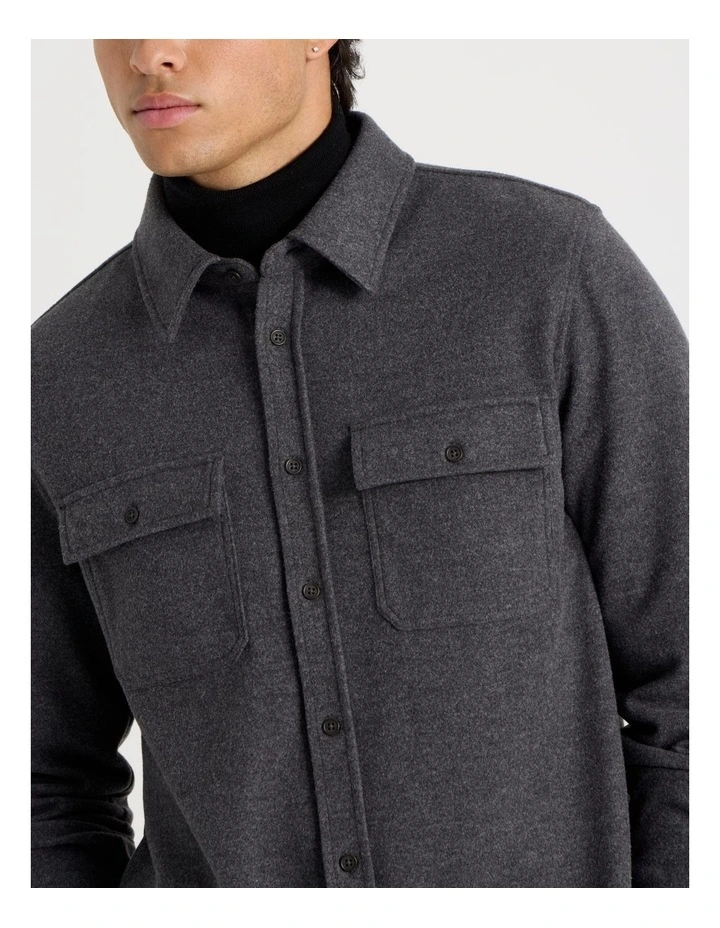 Long Sleeve Relaxed Flannel Shirt in Charcoal image 7