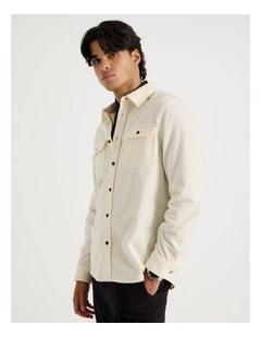 Long Sleeve Relaxed Flannel Shirt in Ecru