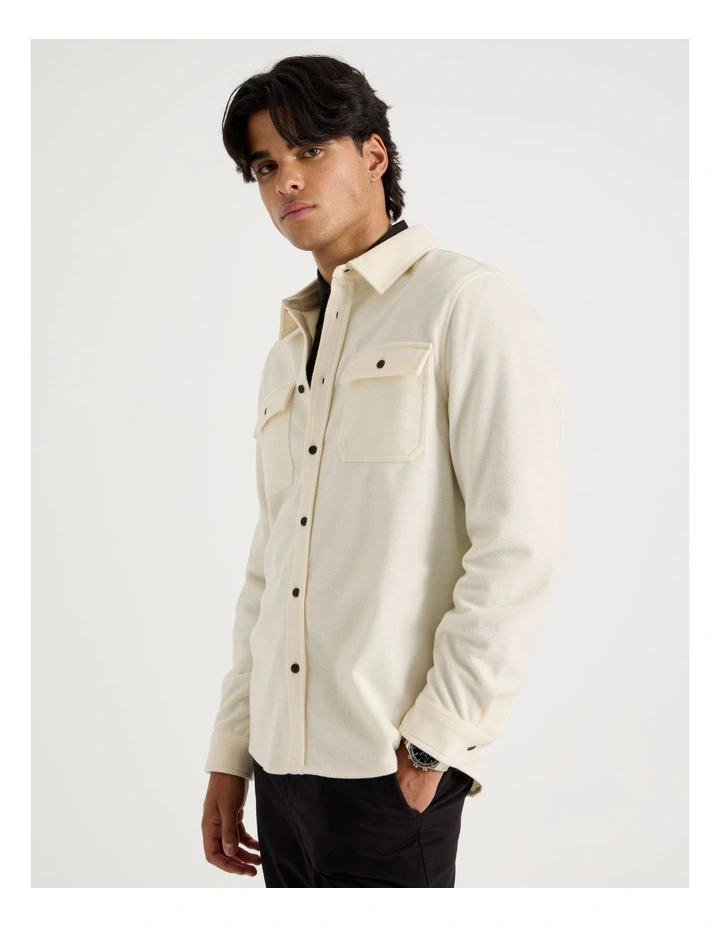 Long Sleeve Relaxed Flannel Shirt in Ecru image 1