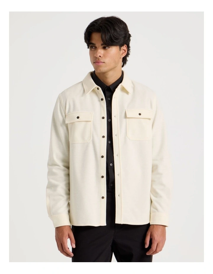 Long Sleeve Relaxed Flannel Shirt in Ecru image 2