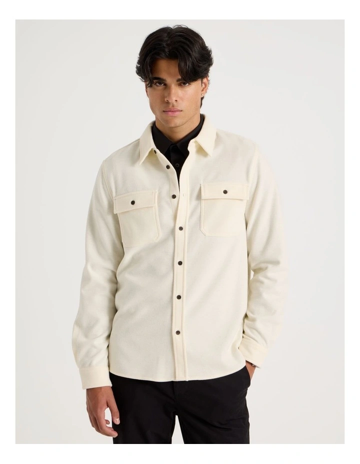 Long Sleeve Relaxed Flannel Shirt in Ecru image 5