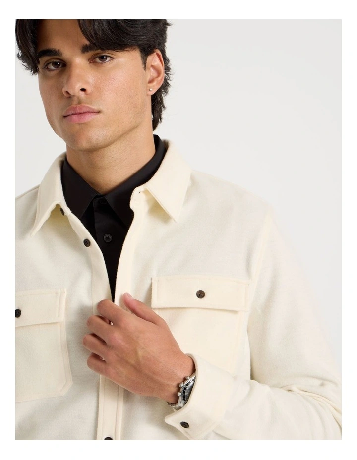 Long Sleeve Relaxed Flannel Shirt in Ecru image 7