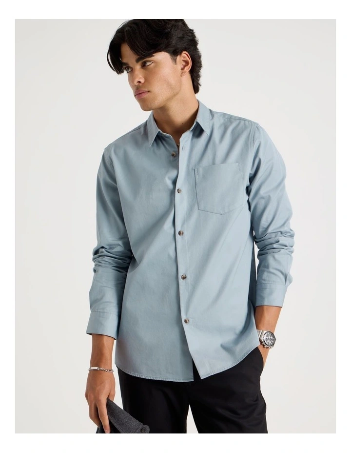 Relaxed Fit Long Sleeve Twill Shirt in Light Blue image 4