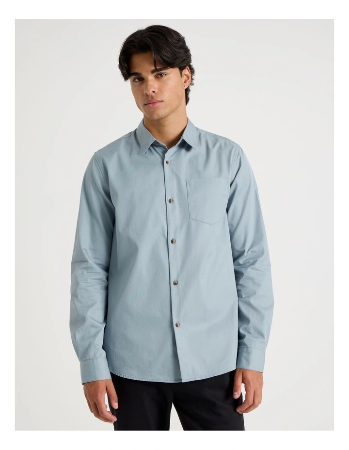 Relaxed Fit Long Sleeve Twill Shirt in Light Blue image 5