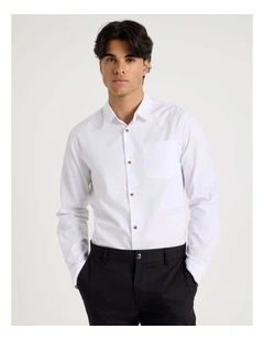 Relaxed Fit Long Sleeve Twill Shirt in White