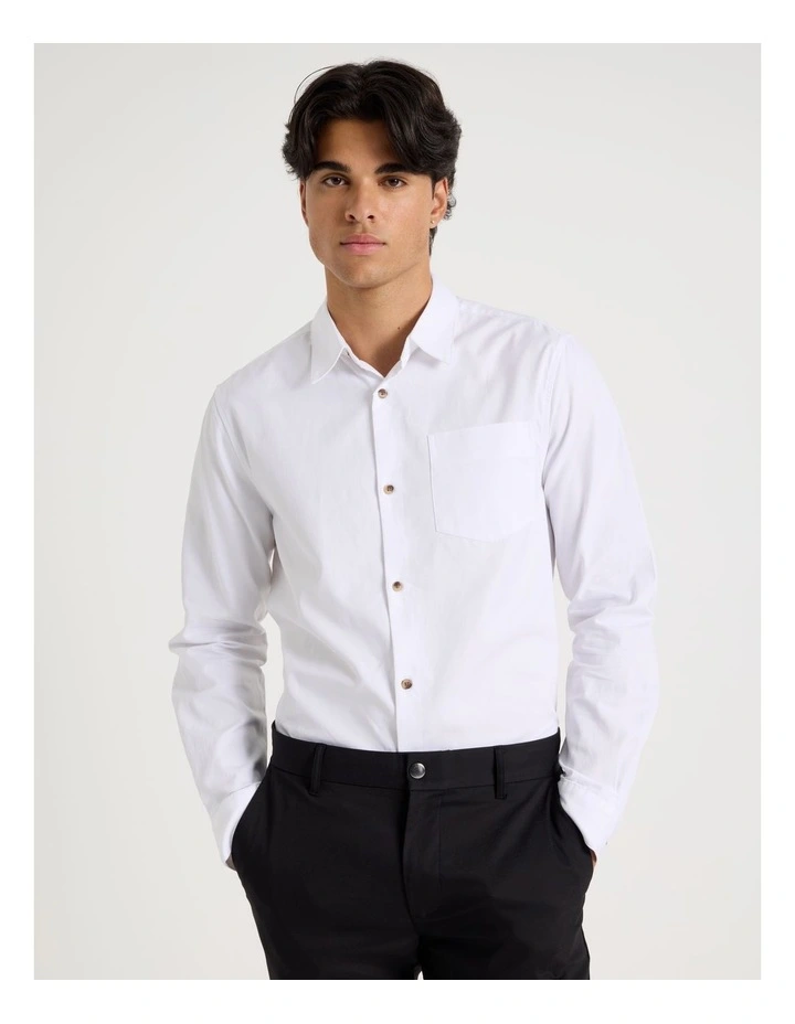 Relaxed Fit Long Sleeve Twill Shirt in White image 1
