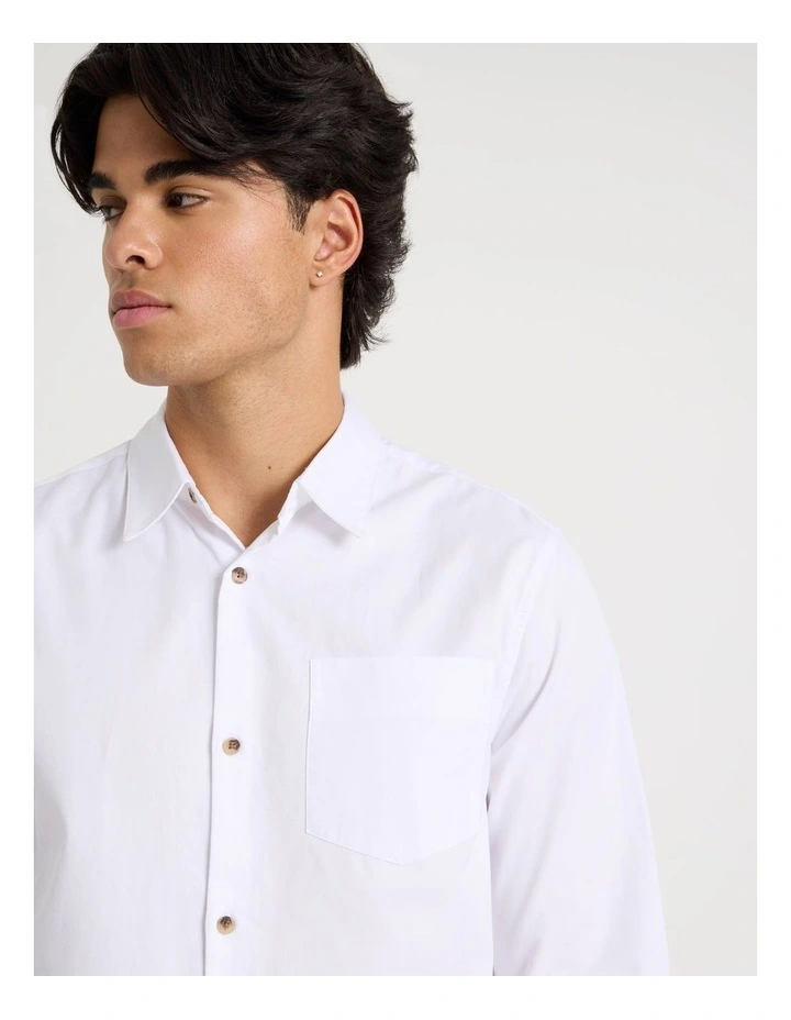 Relaxed Fit Long Sleeve Twill Shirt in White image 2