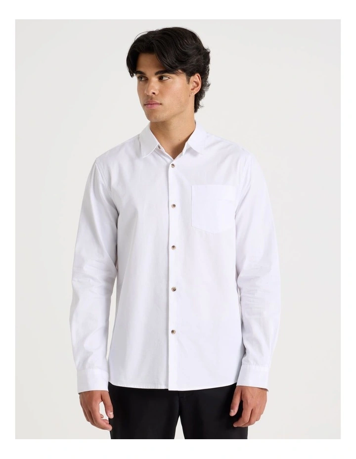 Relaxed Fit Long Sleeve Twill Shirt in White image 4