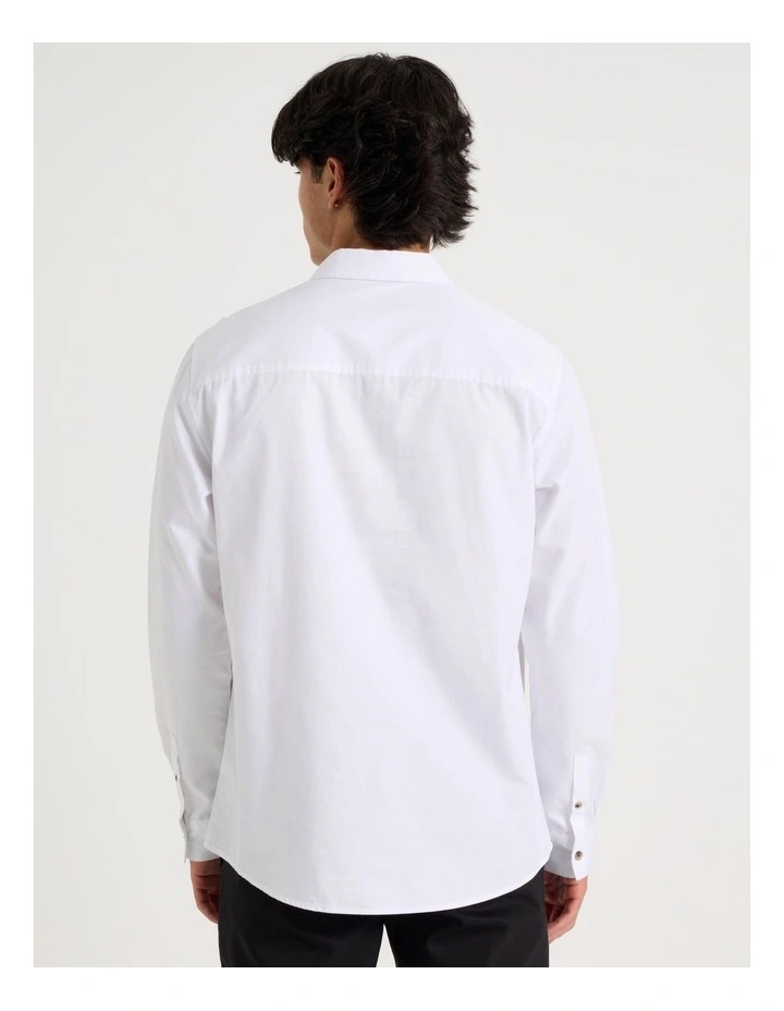 Relaxed Fit Long Sleeve Twill Shirt in White image 6