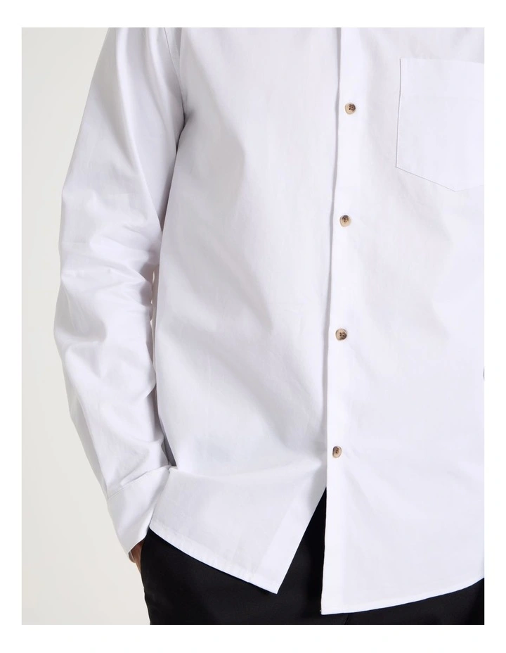 Relaxed Fit Long Sleeve Twill Shirt in White image 7