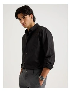 Relaxed Fit Long Sleeve Twill Shirt in Charcoal