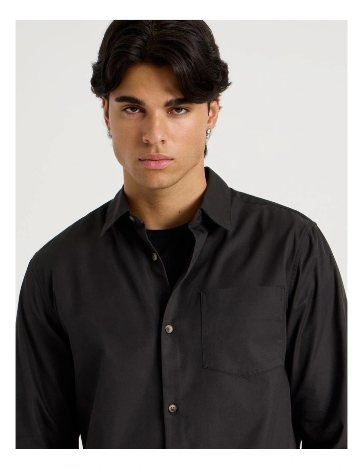 Relaxed Fit Long Sleeve Twill Shirt in Charcoal image 4