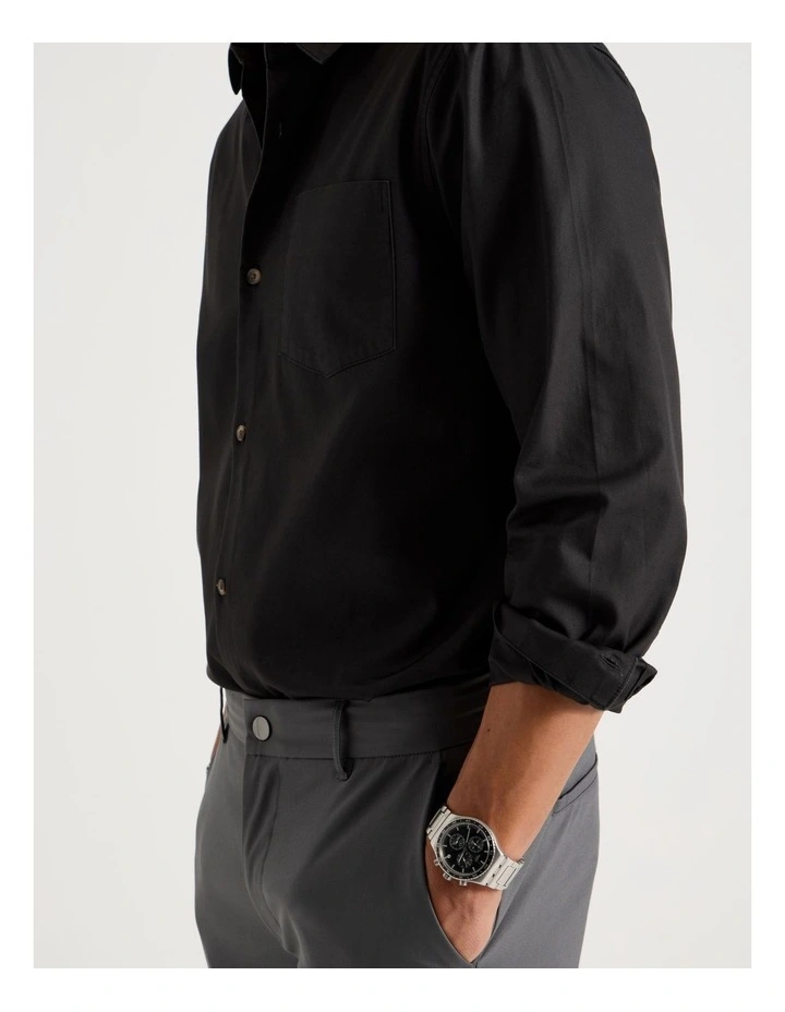 Relaxed Fit Long Sleeve Twill Shirt in Charcoal image 7