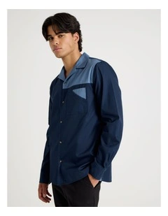 Relaxed Fit Long Sleeve Contrast Collar Shirt in Navy