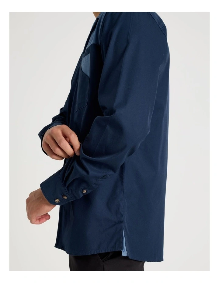Relaxed Fit Long Sleeve Contrast Collar Shirt in Navy image 5