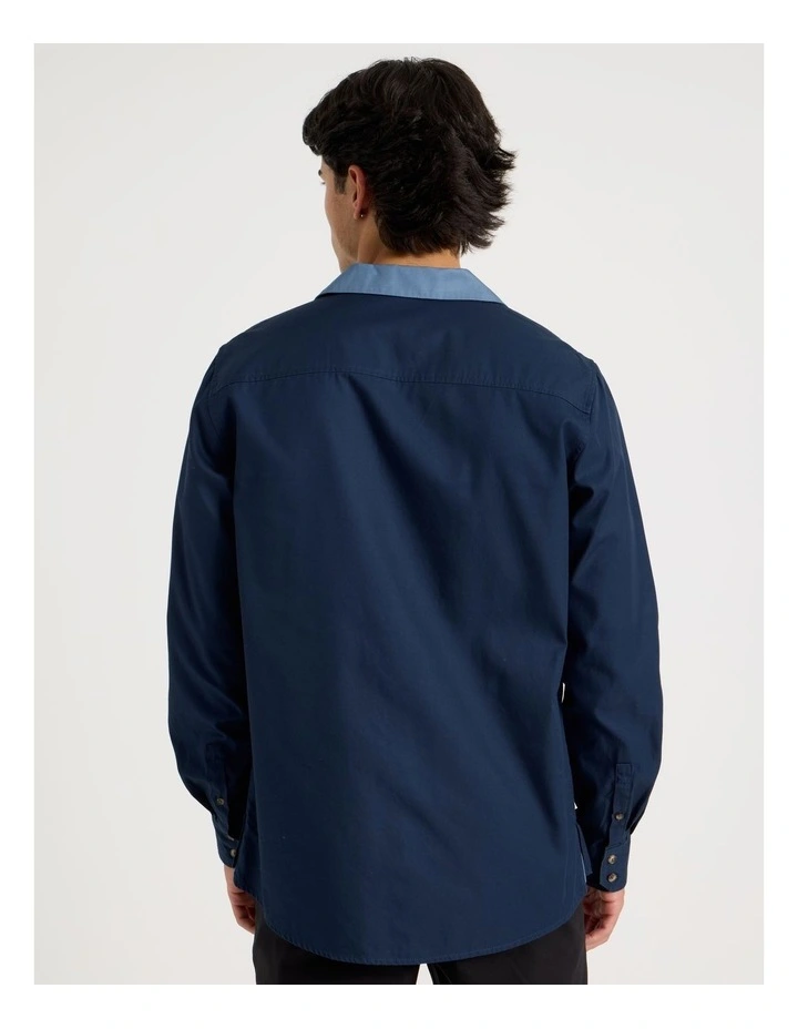 Relaxed Fit Long Sleeve Contrast Collar Shirt in Navy image 6