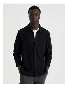 Relaxed Fit Pocket Detail Long Sleeve Shirt in Black