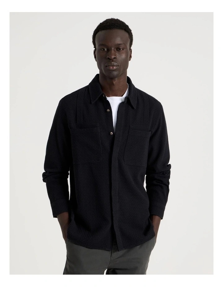 Relaxed Fit Pocket Detail Long Sleeve Shirt in Black image 1