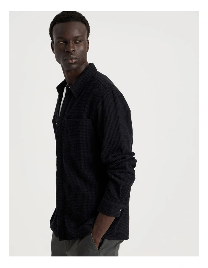 Relaxed Fit Pocket Detail Long Sleeve Shirt in Black image 4