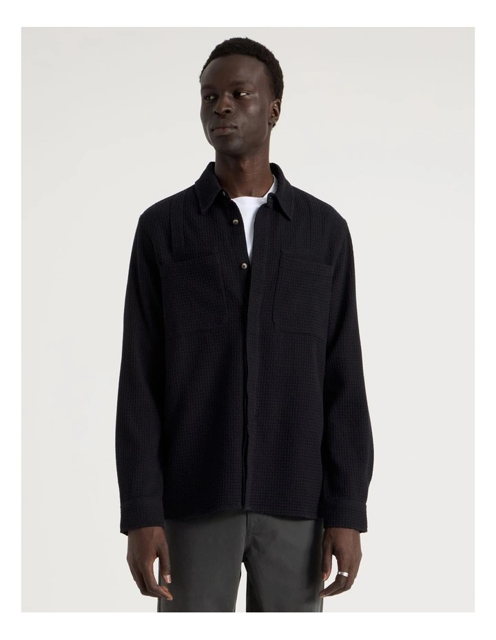 Relaxed Fit Pocket Detail Long Sleeve Shirt in Black image 5