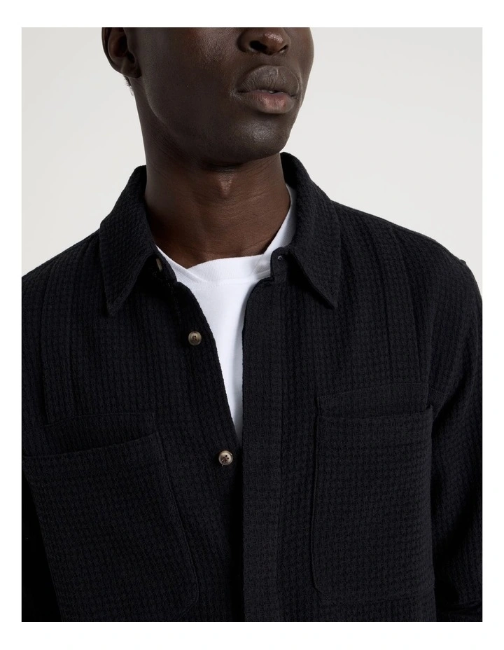 Relaxed Fit Pocket Detail Long Sleeve Shirt in Black image 7