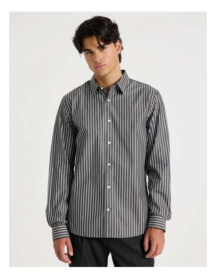 Relaxed Fit Long Sleeve Striped Shirt in Black image 5