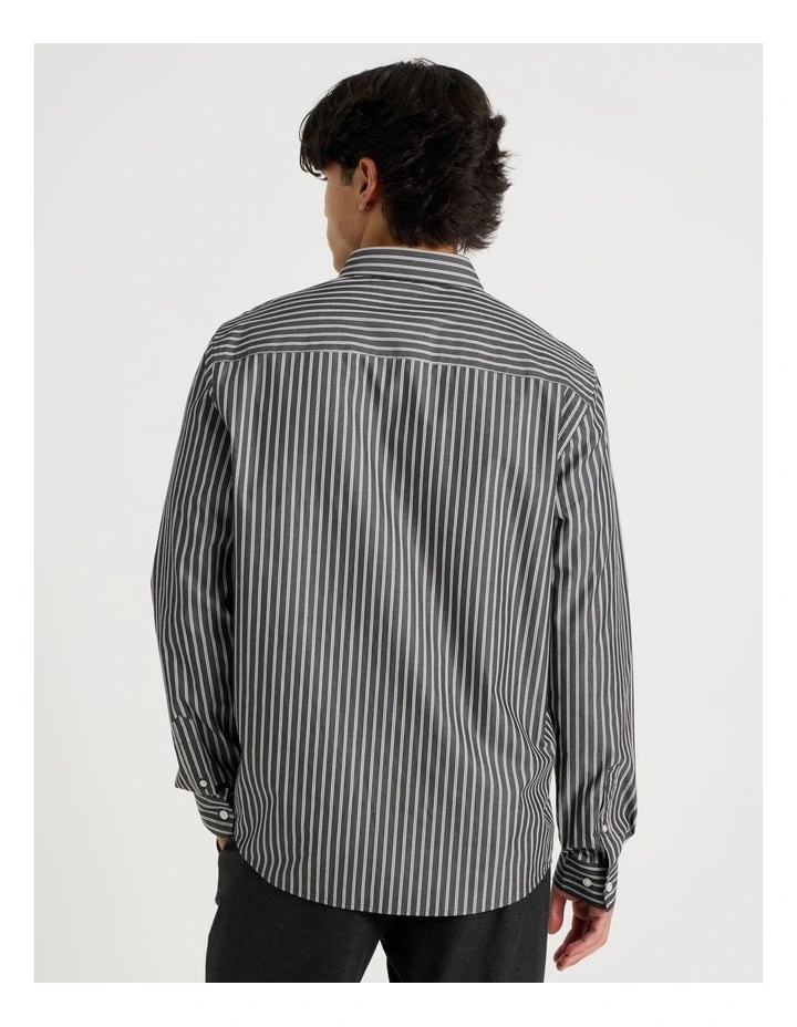 Relaxed Fit Long Sleeve Striped Shirt in Black image 6