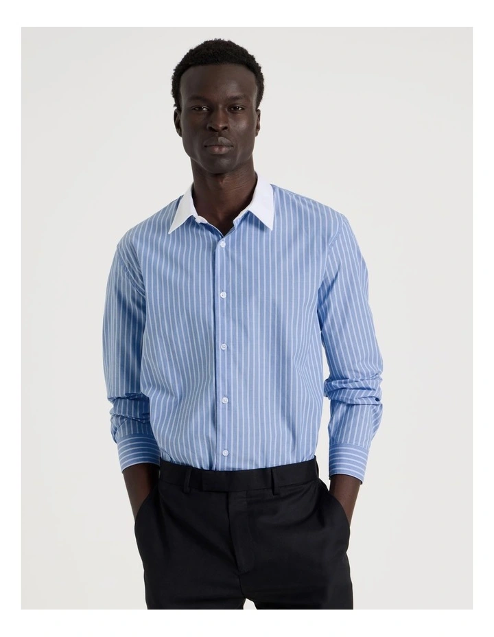 Relaxed Fit Long Sleeve Striped Shirt in Blue image 1