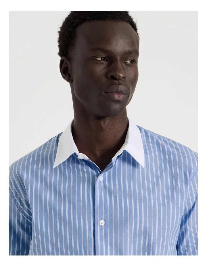 Relaxed Fit Long Sleeve Striped Shirt in Blue image 2