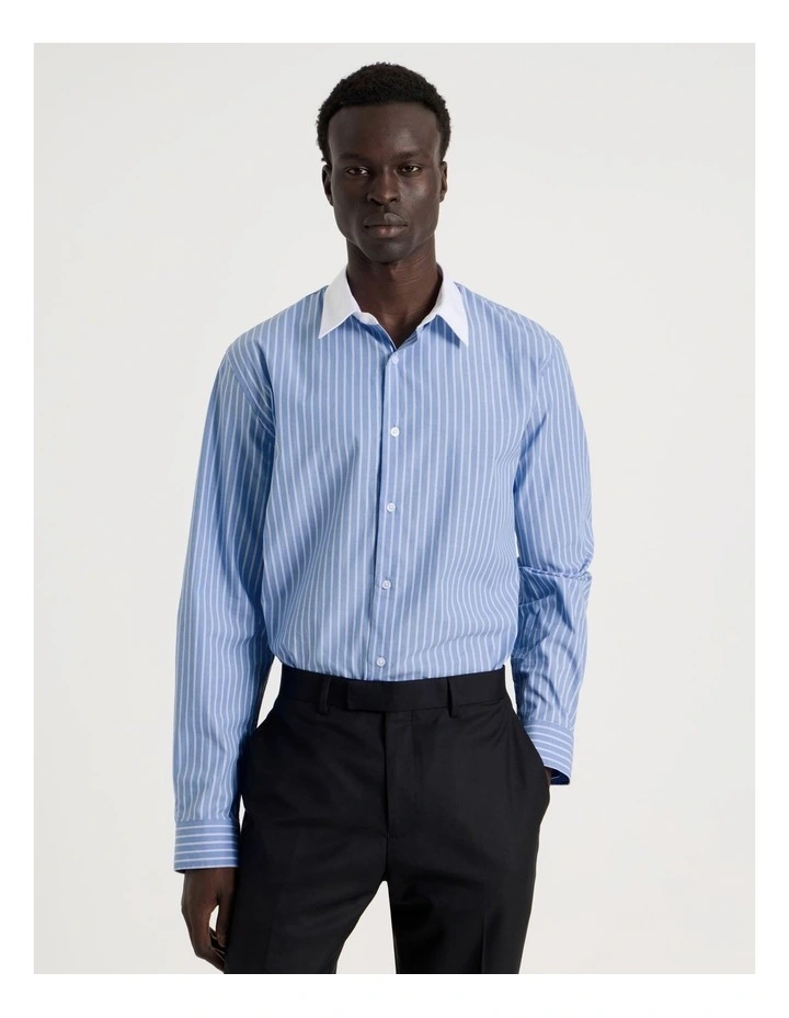Relaxed Fit Long Sleeve Striped Shirt in Blue image 3