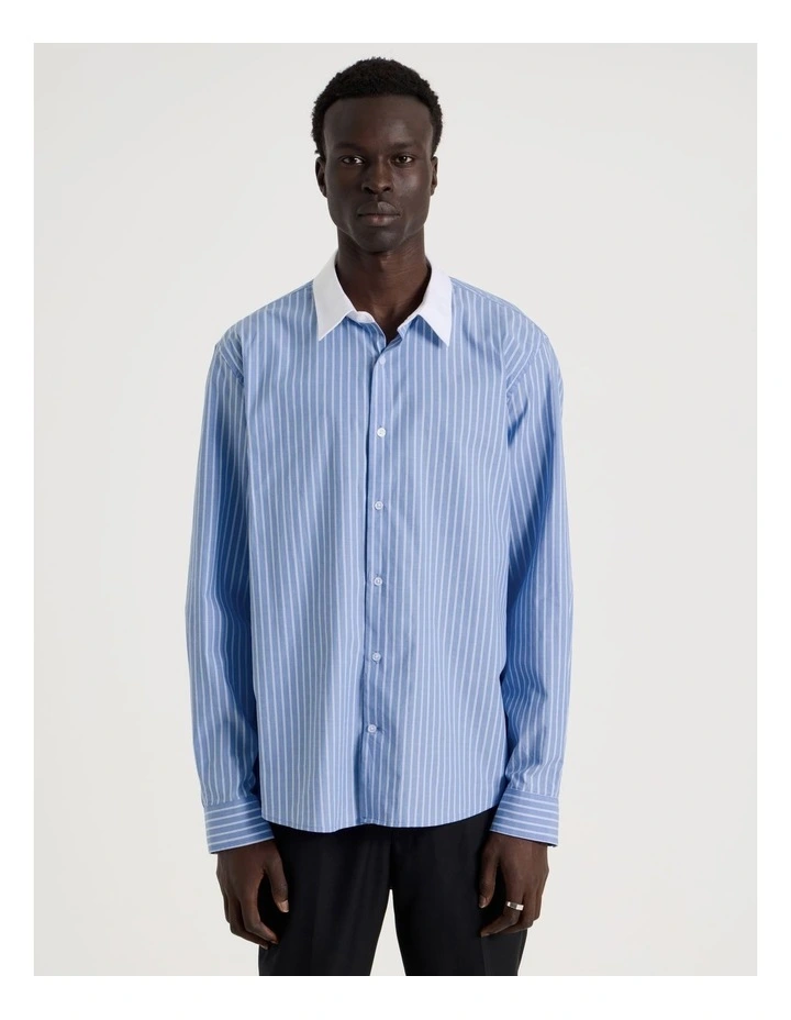Relaxed Fit Long Sleeve Striped Shirt in Blue image 5
