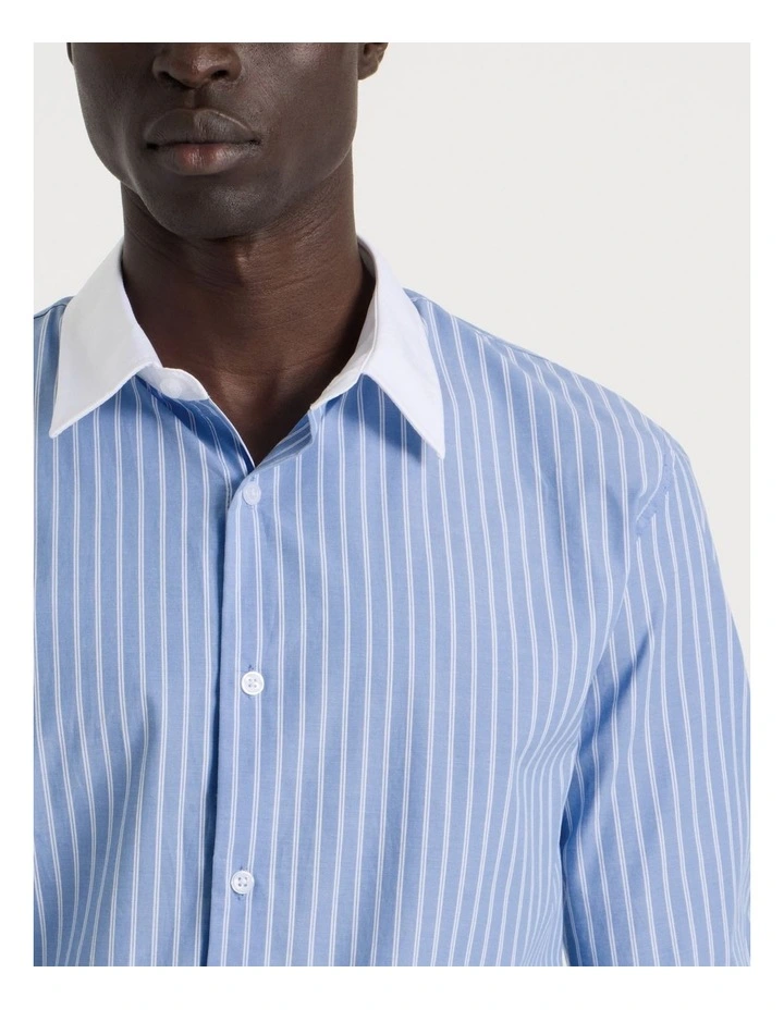 Relaxed Fit Long Sleeve Striped Shirt in Blue image 7
