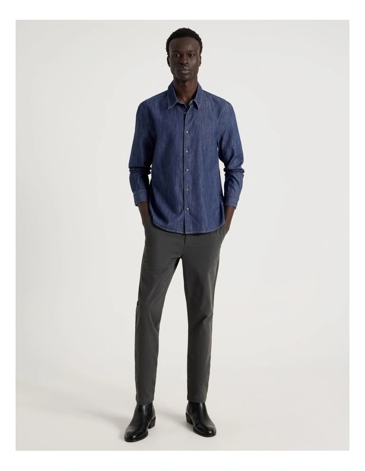 Relaxed Fit Long Sleeve Chambray Shirt in Blue image 7